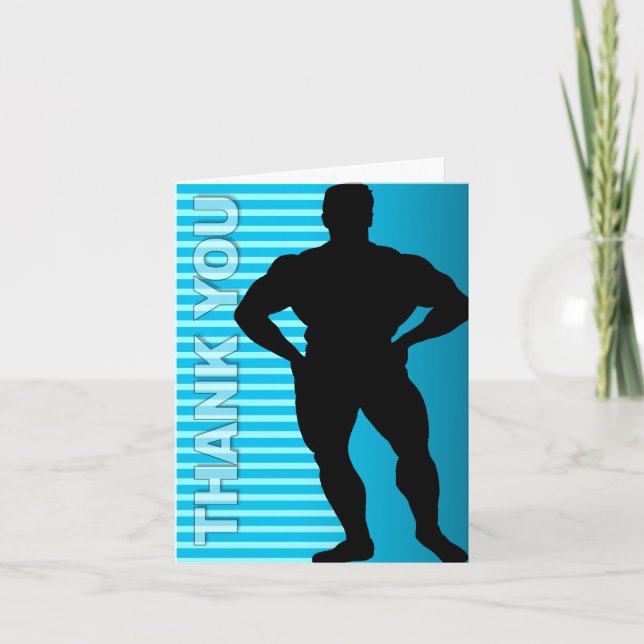 Thank You Card Bodybuilder Blue Stripe (Front)