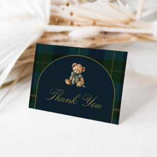 Thank You Card Classic Dark Green + Blue Plaid 