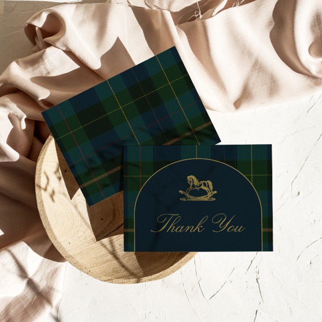Thank You Card Classic Dark Green + Blue Plaid  (Creator Uploaded)