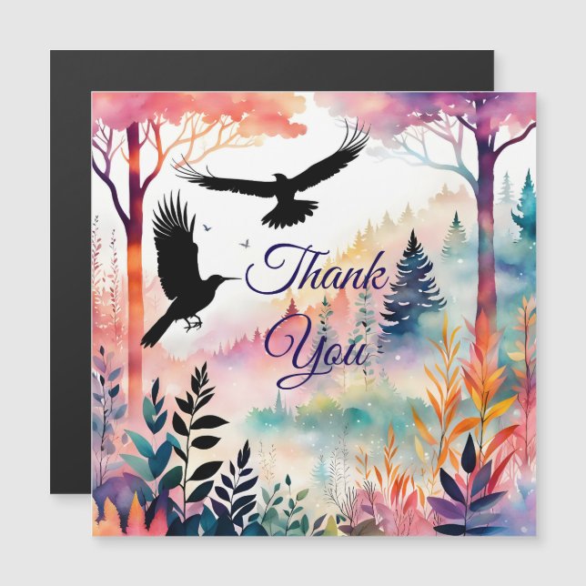 Thank You Card Crows in a Peaceful Colourful Fores (Front/Back)