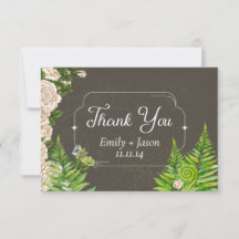 Thank you card earthy rustic rose and ferns