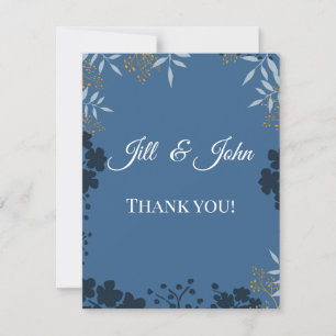 Thank You Card Elegant Wedding Botanical Blue 
