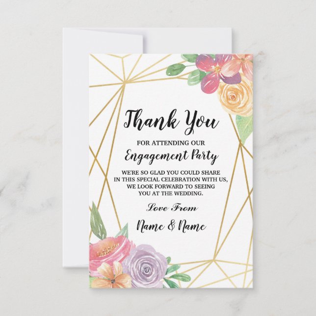 Thank You Card Engagement Wedding Gold Floral (Front)