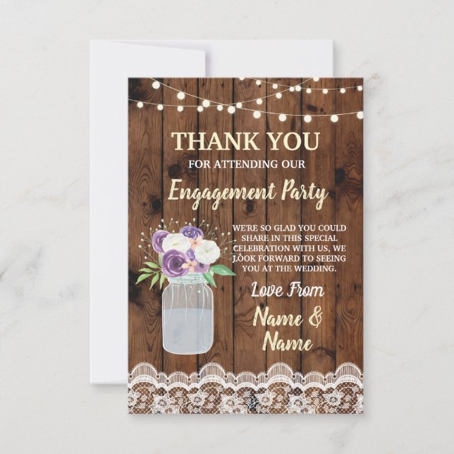 Thank You Card Engagement Wood Lace Floral Jars (Front)