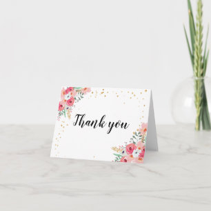 Thank you card Floral Flowers Pink and Gold Shower