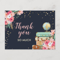 Thank you card Flowers Miss to Mrs Travel Pink