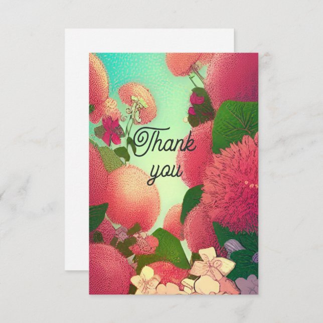Thank you card flowers pink fuchsia  (Front/Back)
