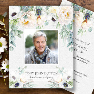 Thank You Card for Funeral White Roses Eucalyptus