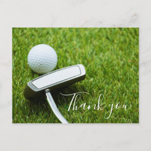 Thank you card for golfer with golf ball & Putter