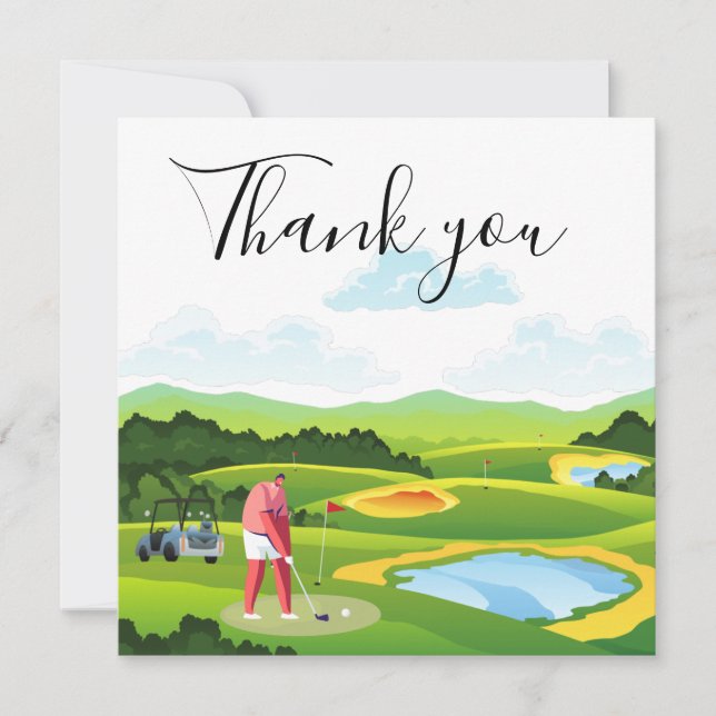 Thank you card for golfer with golf flag and ball  (Front)