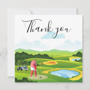 Thank you card for golfer with golf flag and ball 