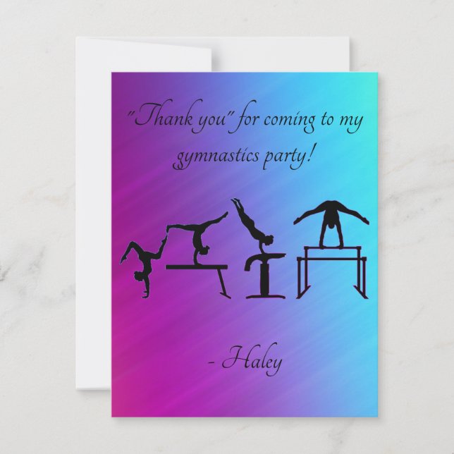 Thank you card for Gymnastics Birthday Party (Front)