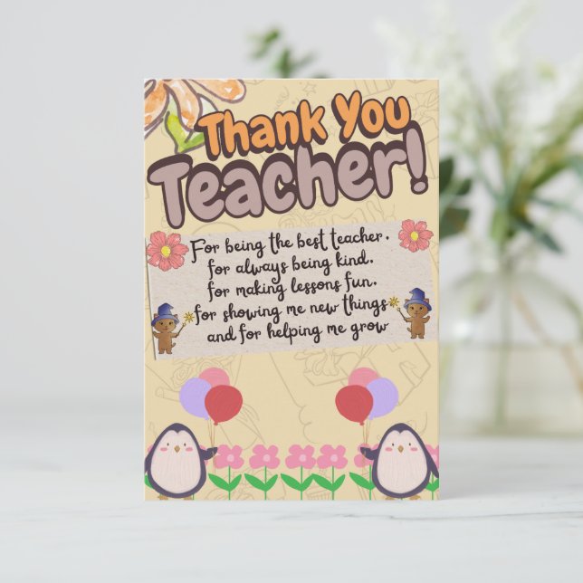 thank you card for teachers. (Standing Front)