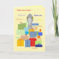 Thank You Card, Funny bird with gifts