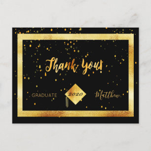 Thank you card graduation black gold confetti