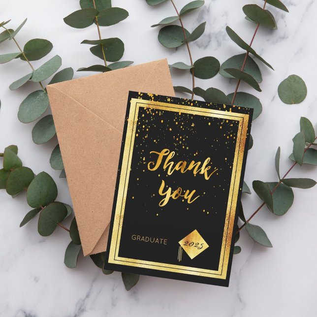Thank you card graduation black gold confetti (Creator Uploaded)