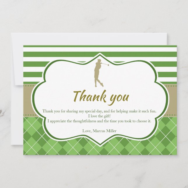 Thank you card green gold golf personalised (Front)