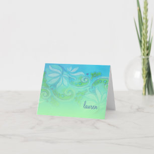 Thank You Card Green Turquoise Floral Watercolor