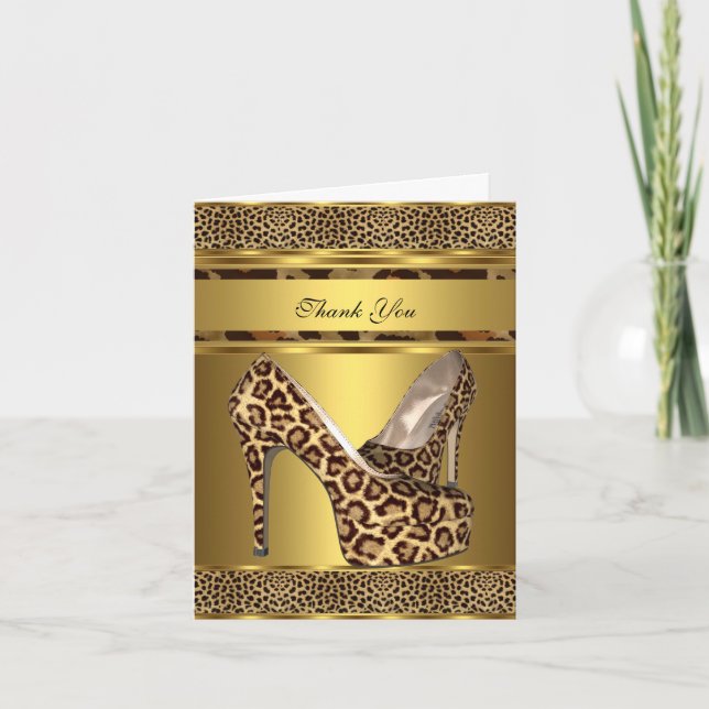 Thank You Card Hi Heel Shoes Leopard Gold 2 (Front)