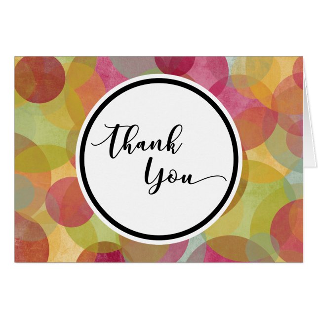 Thank You Card in Circle over Colourful Bubbles (Front Horizontal)