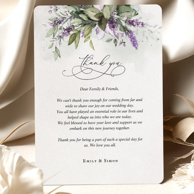 Thank You Card Lavender Greenery Script Wedding (Creator Uploaded)