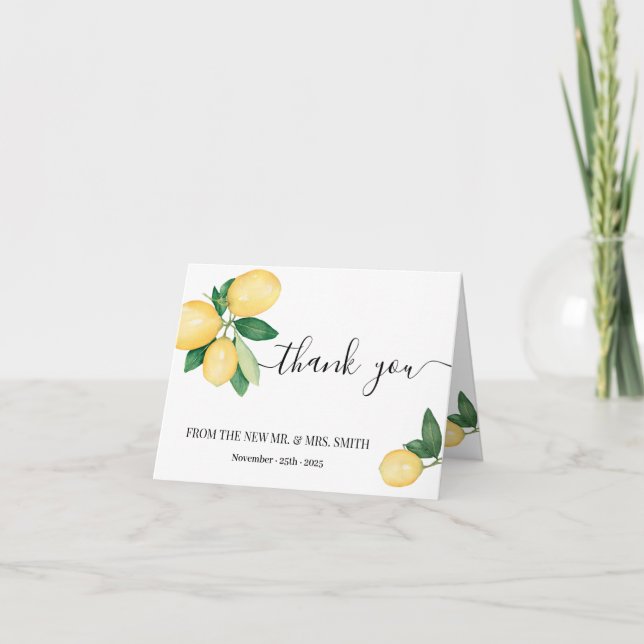 Thank You Card Lemons Bridal Shower Wedding folded (Front)