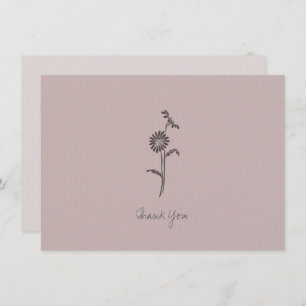 Thank You Card Note Pink Purple Simple Flower