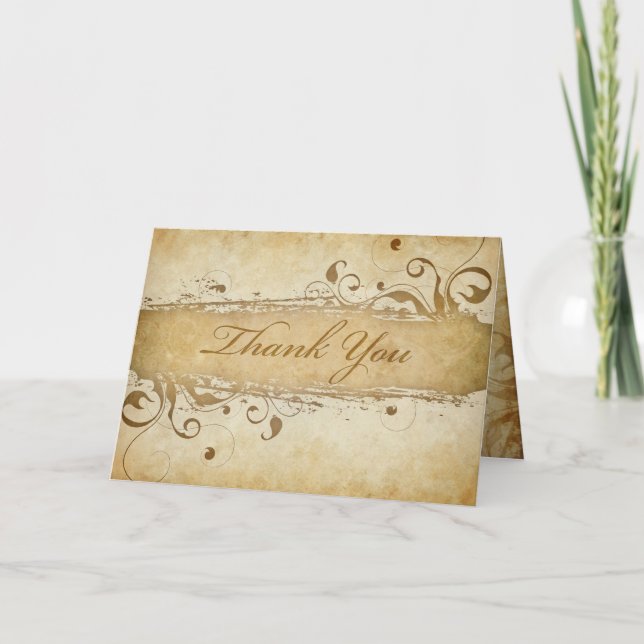 Thank You Card on Parchment with Classic Swirls (Front)