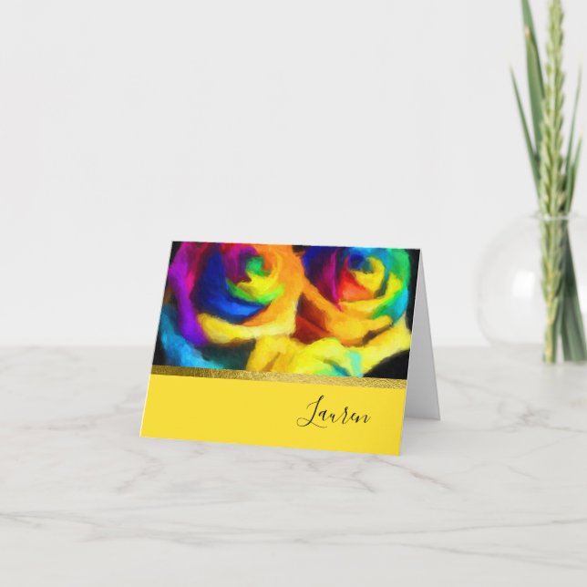 Thank You Card Painted Rainbow Rosees (Front)