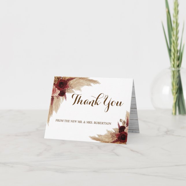 Thank You Card Pampas Grass Wedding Bridal (Front)