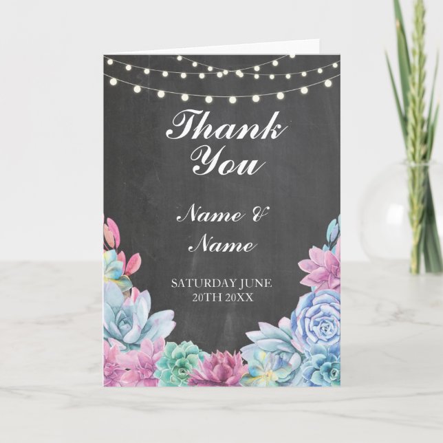 Thank You Card Pastels Succulents Chalk Wedding (Front)