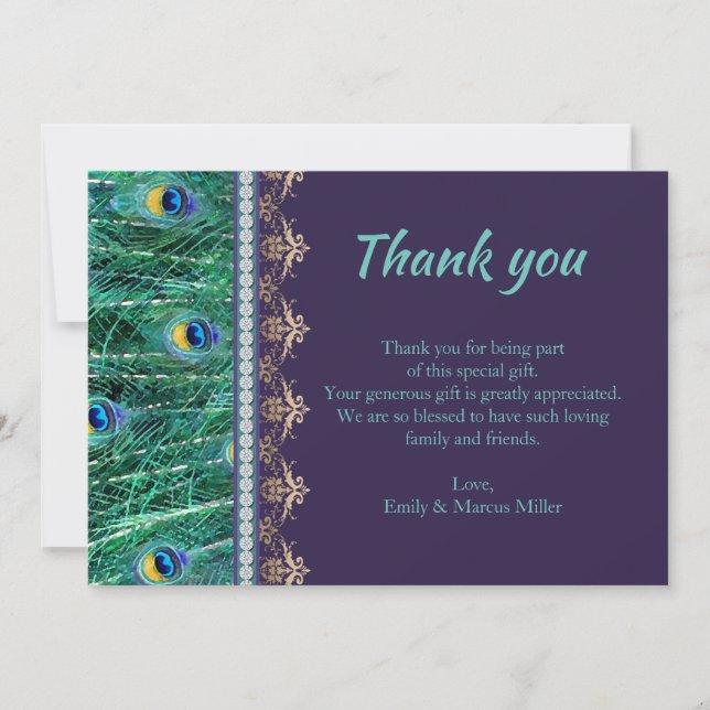 Thank you card peacock rhinestone purple (Front)