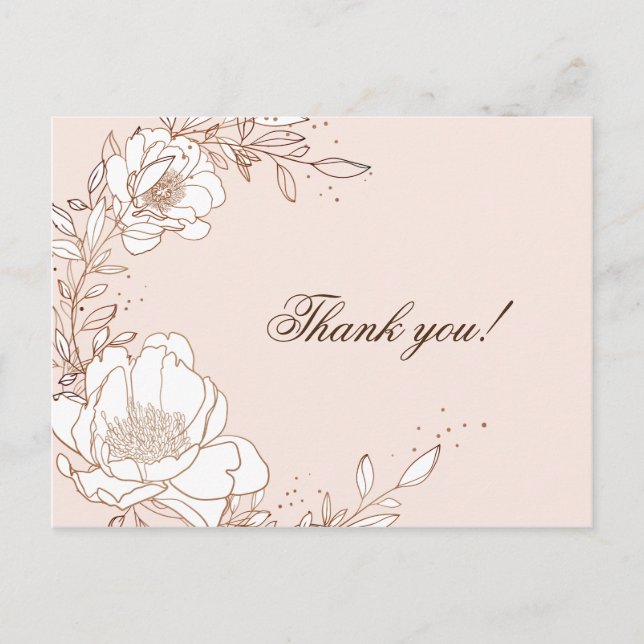 Thank you card Peony Rose Gold foil stamping (Front)