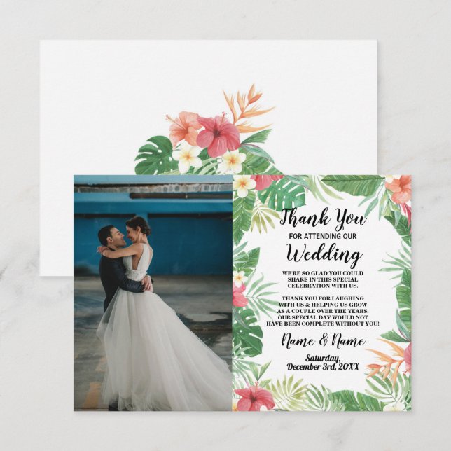 Thank You Card Photo Floral Tropical Aloha Luau (Front/Back)
