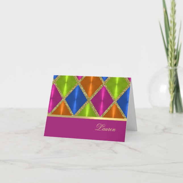 Thank You Card Pink Blue Green Orange Diamonds (Front)