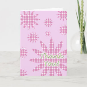 Thank You Card Pink Plaid Flowers