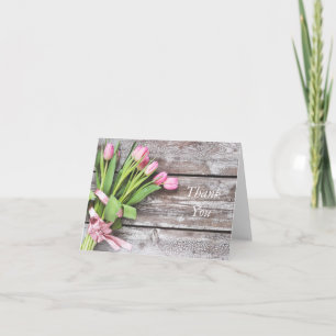 Thank You Card--Pink Tulips & Wood Card