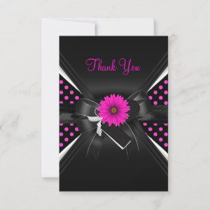 Thank You Card Polka Dot  Black White Pink