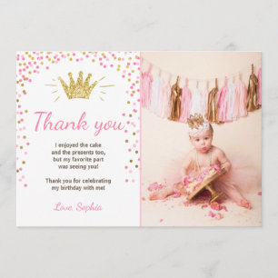 Thank you card Princess Birthday Gold Pink