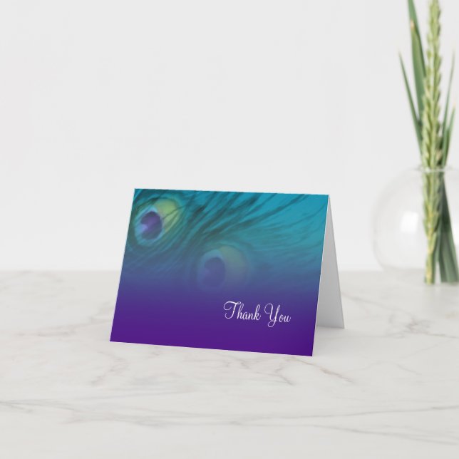 Thank You Card Purple Teal Peacock (Front)