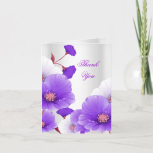 Thank You Card Purple White Poppies