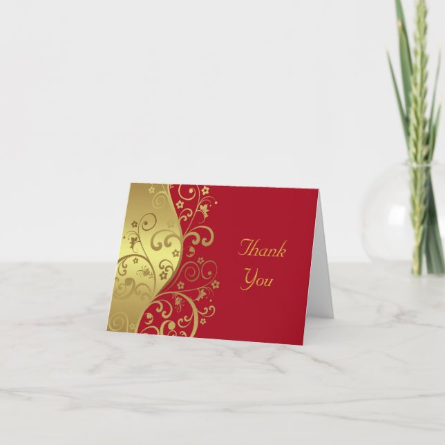 Thank You Card--Red & Gold Swirls Card (Front)
