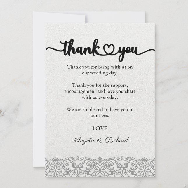 Thank You Card, Script Thank You Card, Lace Card (Front)
