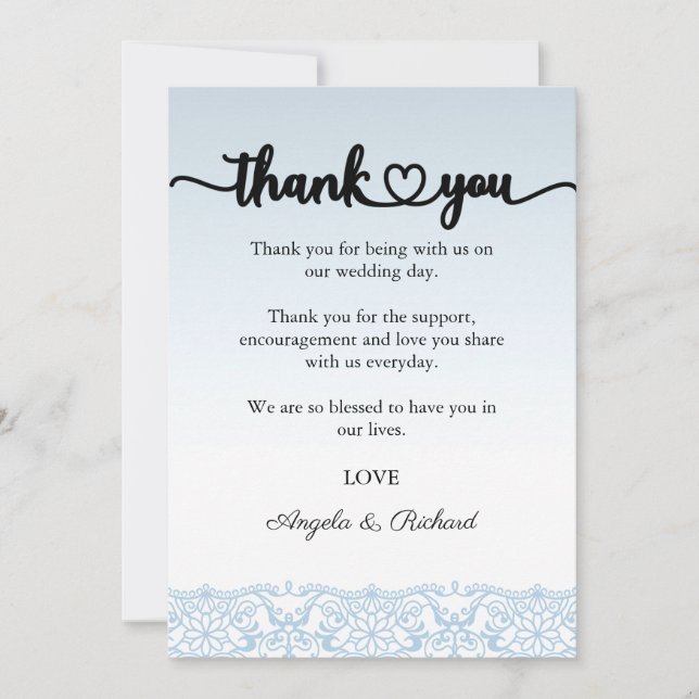 Thank You Card, Script Thank You Card, Lace Card (Front)
