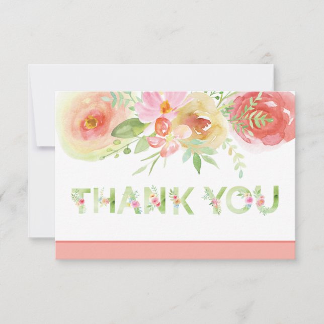 Thank You Card, Spring Watercolor Flowers (Front)