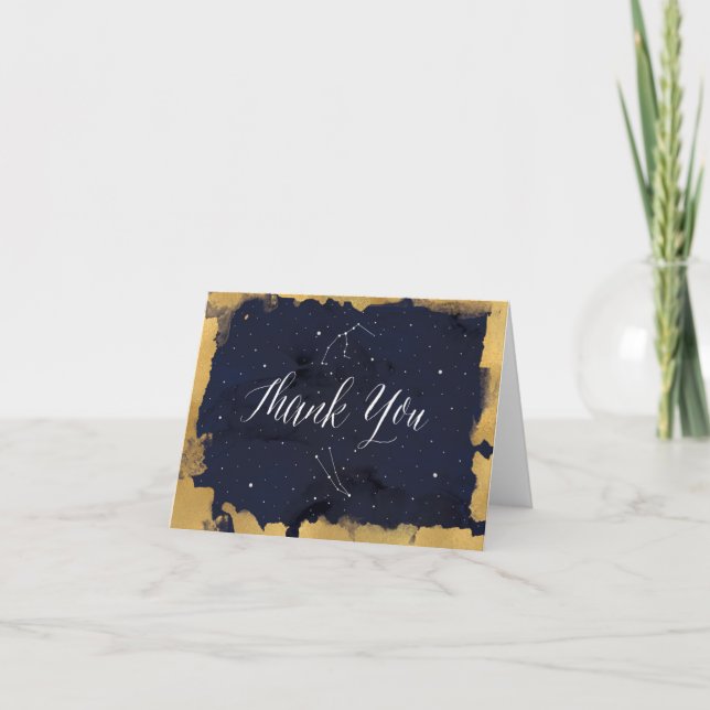Thank You Card, Starry Night Celestial Navy Gold Card (Front)