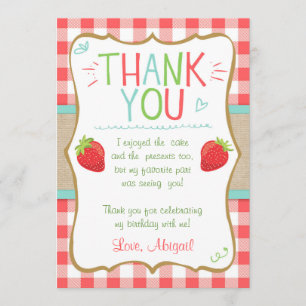 Thank you card Strawberry First Birthday Summer