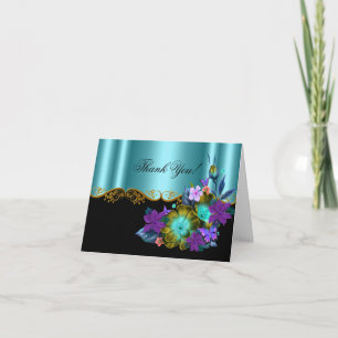 Thank You Card Teal Blue Black Gold Purple Floral