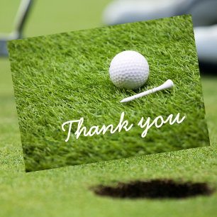 Thank you card to golfer with golf ball and tee