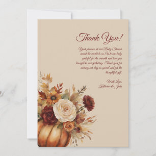 Thank You Card-Watercolor Pumpkin and Flowers- Invitation